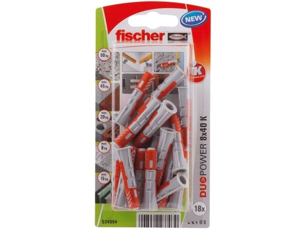Fischer 534994 DuoPower 8 x 40 K NV 2-komponenttinen raakatulppa 40 mm 8 mm 1 sarja