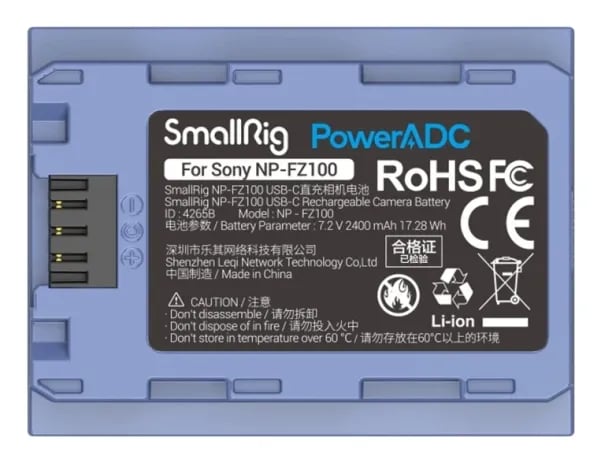 SmallRig NP-FZ100 USB-C, Sony, 2400 mAh, 7,2 V, Lithium Polymer (LiPo)
