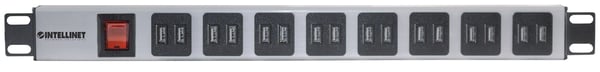 Intellinet 164580, 1U, Aluminium, Blå, Grå, Type F, 2 m, 240 V