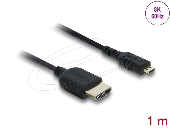 Delock - High Speed - HDMI-kabel - HDMI hann til 19 pin micro HDMI Type D hann - 1 m - tredobbeltskjermet koaksial - svart - 8 K 60 Hz (7680 x 4320...