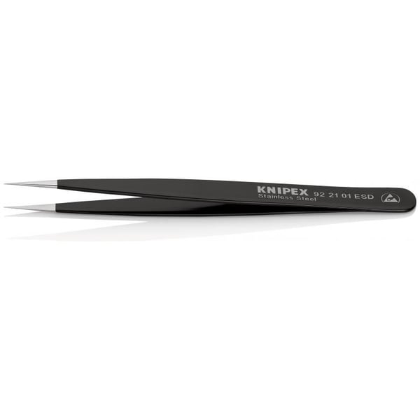 Knipex 92 21 01 ESD, Rustfritt stål, Sort, Spiss, Rett, 17 g, 11 mm