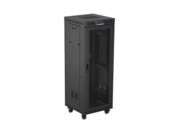 Lanberg FF01 series - Rack skåp - 600 x 600, platt paket, med nät dörr, LCD - med LCD-skärm, termostat, 2 kylfläktar - fristående, golvstående - sv...