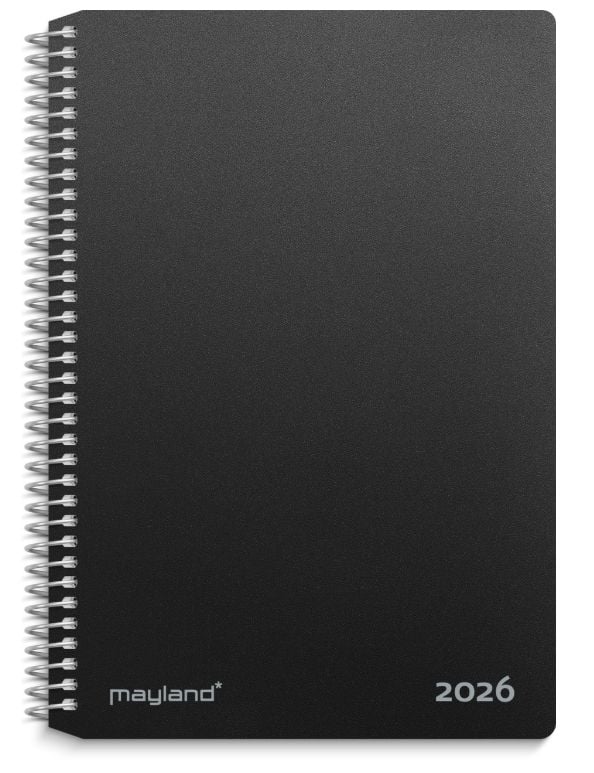 Spiralkalender 2-dages-kalender sort PP-plast 2026