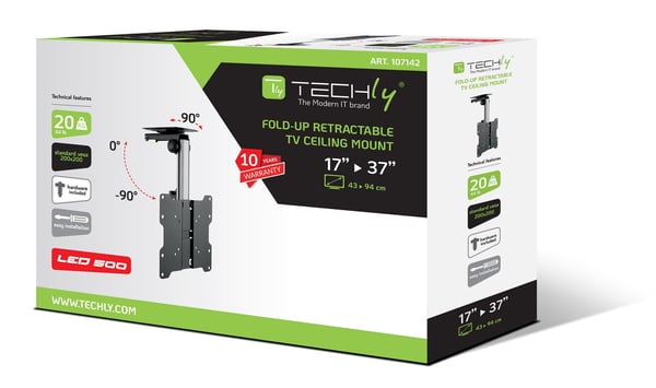 Techly ICA-CPLB-222, 50 x 50 mm, 200 x 200 mm, 0 - 90°, 45°, Terästä, Musta, Hopea