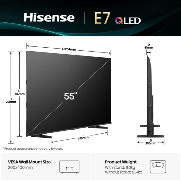 Hisense 55E7Q 139,7 cm (55") 4K Ultra HD Smart TV Wi-Fi Svart