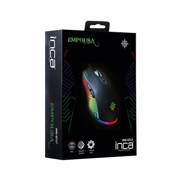 Inca IMG-GT17, Oikeakätinen, Optinen, USB A-tyyppi, 6400 DPI, Musta