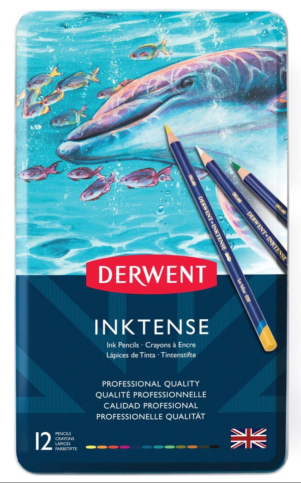 Derwent Inktense-pennor 12 st. i plåtburk