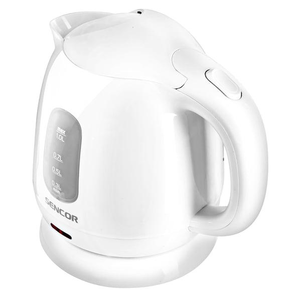 Sencor SWK 1010WH, 1 l, 1100 W, Vit, Plast, Rostfritt stål, Justerbar termostat, Vattennivå indikator