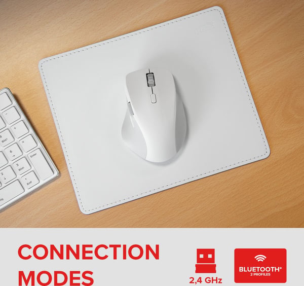 SPEEDLINK LIBERA Rechargeable Mouse, högerhand, Optisk, Trådlös RF + Bluetooth, 3200 DPI, Vit