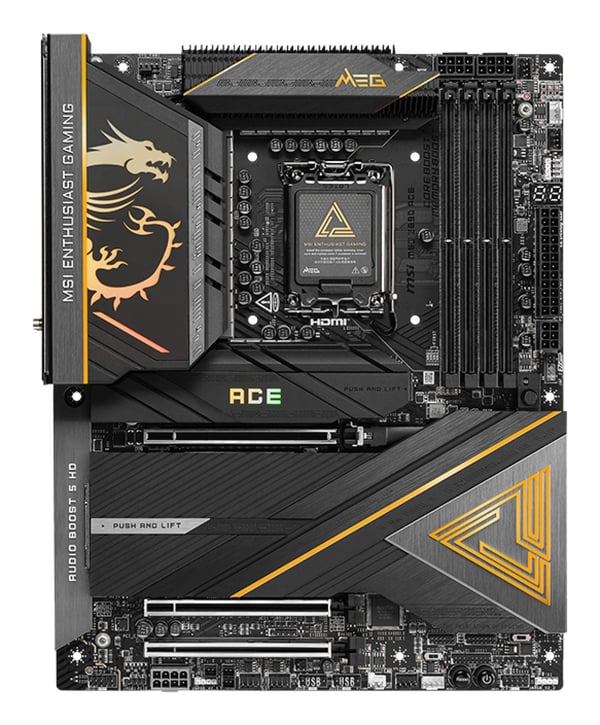MSI MEG Z890 ACE -emolevy LGA 1851 ATX DDR5, musta/kullankeltainen