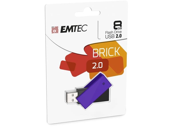 Emtec C350 Brick 2.0, 8 GB, USB A-tyyppi, 2.0, 15 MB/s, Taittuva, Musta, Purppura