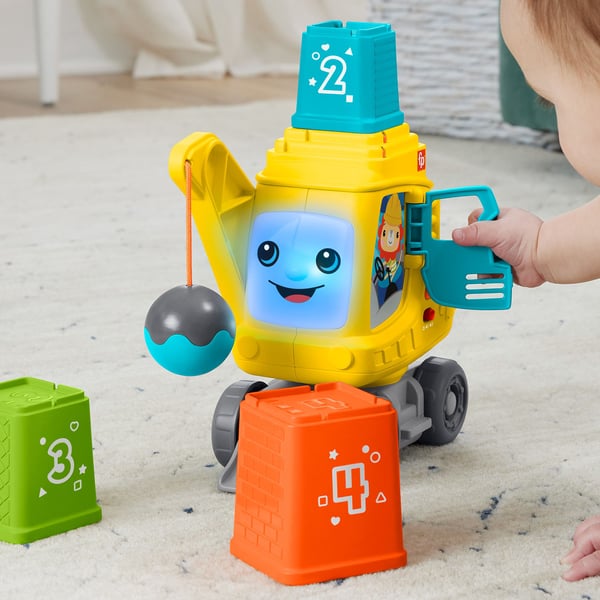 Fisher-Price Count & Stack Crane -rakennuslelu ja rakennuspalikat, ääniä ja valoja, monikielinen versio, 0,75 vuosi/vuosia, Tuottaa ääntä, Tarvitse...