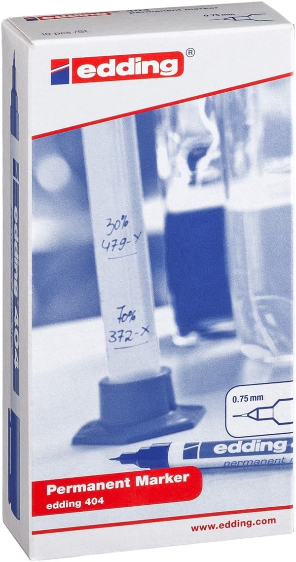 Edding 404, Svart, Blå, Grön, Röd, Rund spets, Vit, Plast, Keramiska, Glas, Metall, Plast, Trä/laminat, Fin