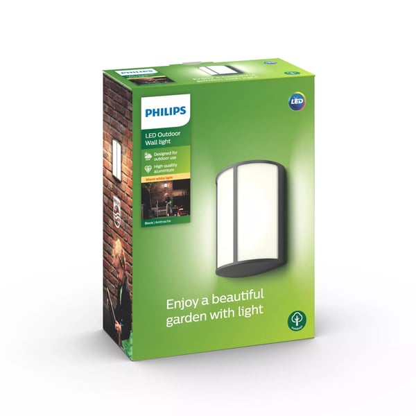Philips myGarden Stock - Vägglampa - LED - 6 W (motsvarande 47 W) - varmt vitt ljus - halv lykta - antracitgrå