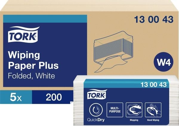 Aftørringsklud Tork Plus W4 2-lag 324x385 mm Toppak Hvid,5 pk x 200 stk/krt