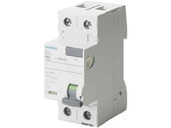 SIEMENS vikavirtasuojakatkaisija tyyppi A 40A 1 napa + nolla 30mA laukaisuvirta 230V 2 moduulin leveys