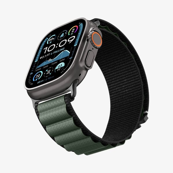 Spigen WBF1, Band, Smartwatch, Svart, Grön, Apple, Apple Watch Ultra 3 (49mm) Apple Watch Ultra 2 (49mm) Apple Watch Ultra (49mm), Tyg