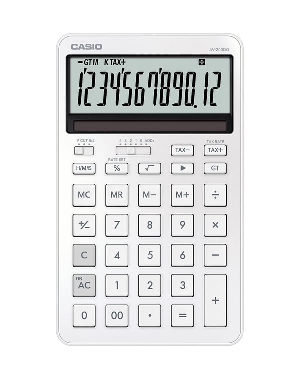 Casio JW-200DQ, Desktop, Grunnleggende, 12 sifre, Batteri/Solcelle, Hvit