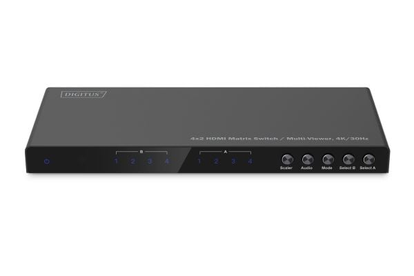 DIGITUS - Video-/ljudomkopplare - multi-viewer, 4K/30Hz - 4 x 2 - skrivbordsmodell