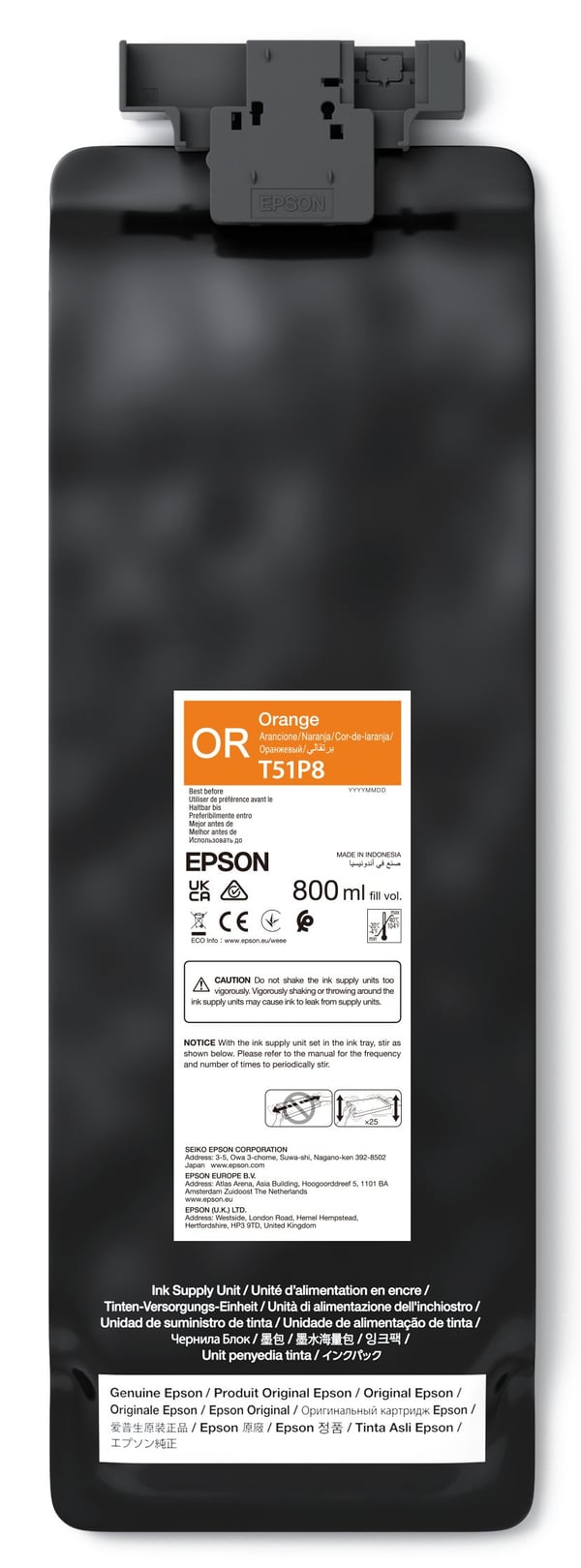 Epson UltraChrome GS3, Oranssi, 800 ml, 1 kpl, Kertapakkaus