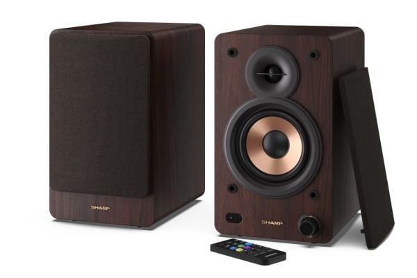 Sharp CP-SS30 - Högtalare - 2.0-kanals - bokhylla - trådlös - Bluetooth - USB - 60 watt (Total) - brun