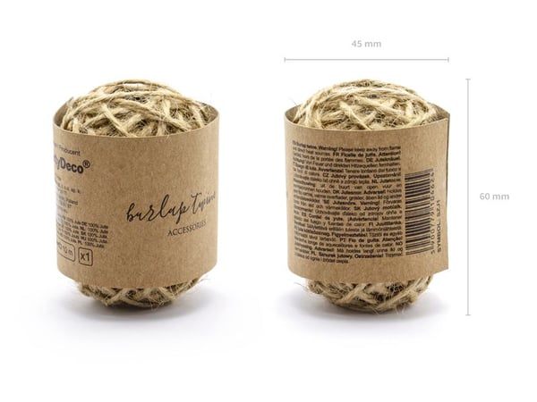 PartyDeco SZJ1, Luonnollinen, Juuttinaru, 10 m, 450 mm, 45 mm, 60 mm