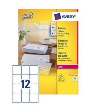 Avery L7164-100, Itsekiinnittyvä lappu, Valkoinen, Paperi, Laser, Kiinteä, Pyöristetty suorakulmio