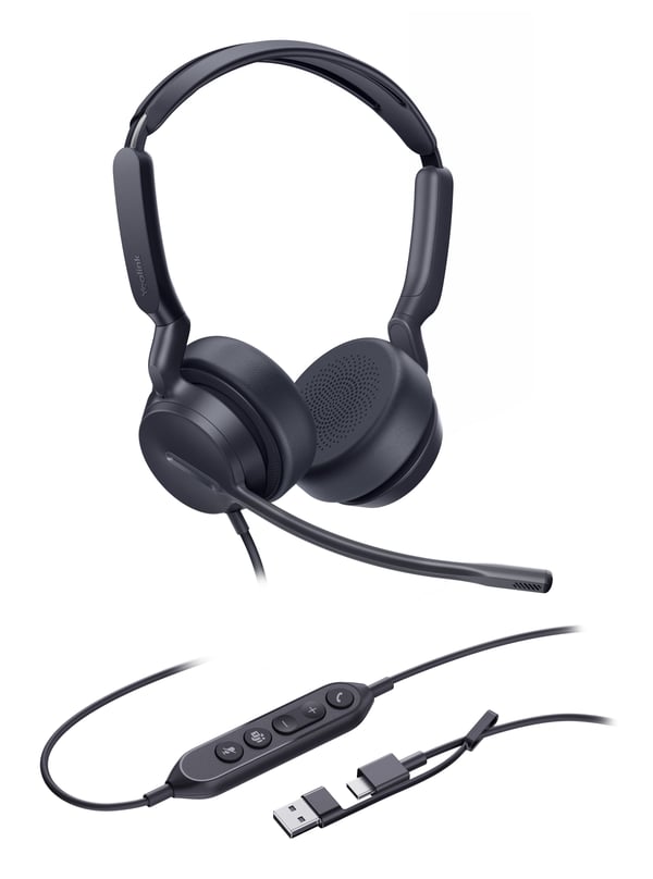 Hodesett Yealink UH42 Dual Teams USB-C/A Hodesett med ledning og hodebøyle Połączenia/muzyka USB Type-C / USB Type-A Svart