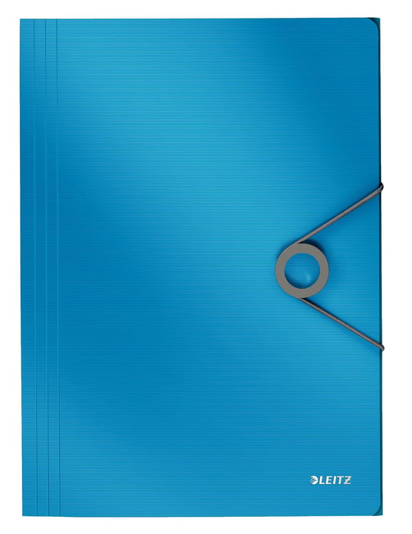 LEITZ hjørnemappe solid, DIN A4, PP, lyseblå med 3 sidebeskyttelsesklaffer, grå innside, - 1 stk (4563-10-30)