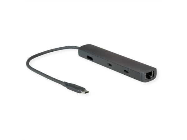 ROLINE 12021124, Koblet med ledninger (ikke trådløs), USB 3.2 Gen 1 (3.1 Gen 1) Type-C, 60 W, 10,100,1000,2500 Mbit/s, Grå, 7680 x 4320 piksler