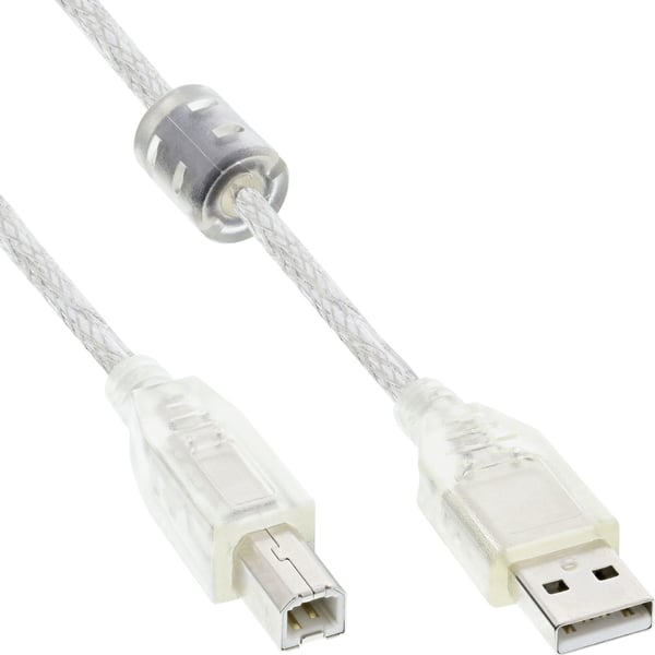 InLine 34535, 3 m, USB A, USB B, hane/femman, 0,48 Gbit/sek, Transparent