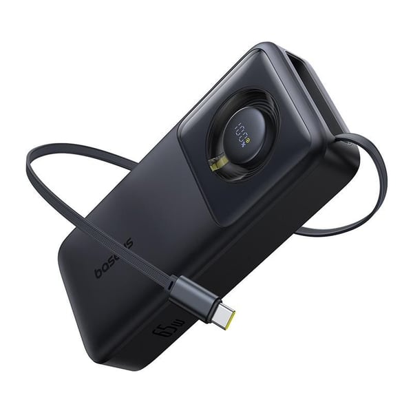 Baseus Free2Pull powerbank 20000 mAh 65 W, uttrekkbar Type-C-kabel, svart