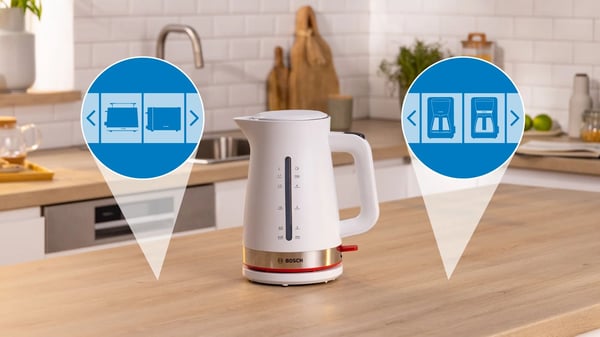 Bosch TWK4M221, 1,7 L, 2400 W, valkoinen, muovi, vesimittari, johdoton