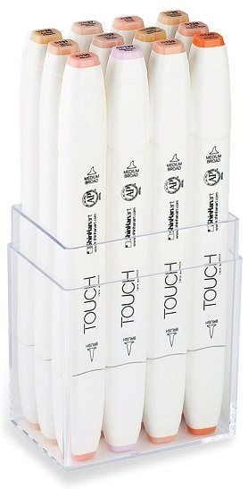 Touch Brush Marker 12stk hudfarver, pensel + medium kantet spids - Perfekt til cozy Coloring
