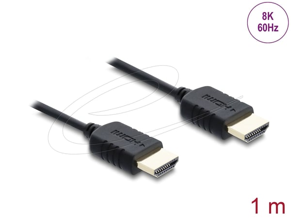 Delock - High Speed - HDMI-kabel - HDMI hann til HDMI hann - 1 m - tredobbeltskjermet koaksial - svart - 8 K 60 Hz (7680 x 4320) støtte, 5 K 120 Hz...