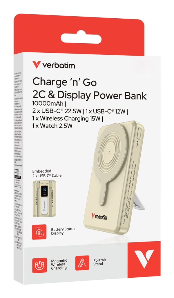 Verbatim 32274, 10000 mAh, Litium polymeeri (LiPo), Power Delivery 3.0, Quick Charge 3.0, Langaton lataaminen, 3,85 V, 52 W