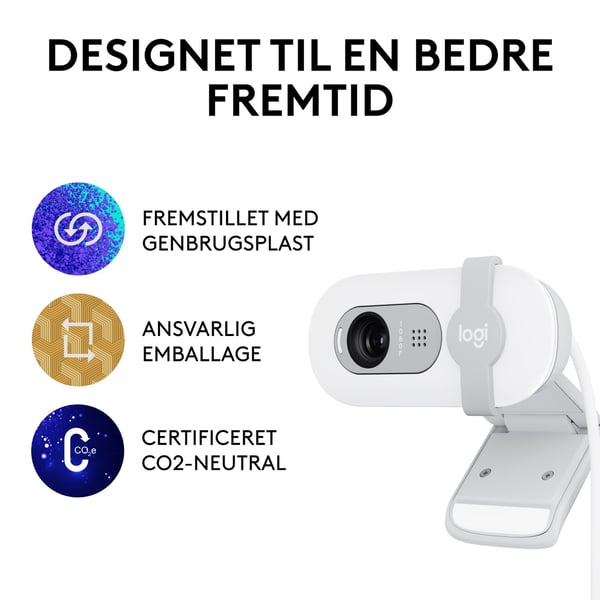 Logitech® | BRIO 100 - Webkamera - Full HD - 1920 x 1080 - innbygget mikrofon - USB-C - Off-White