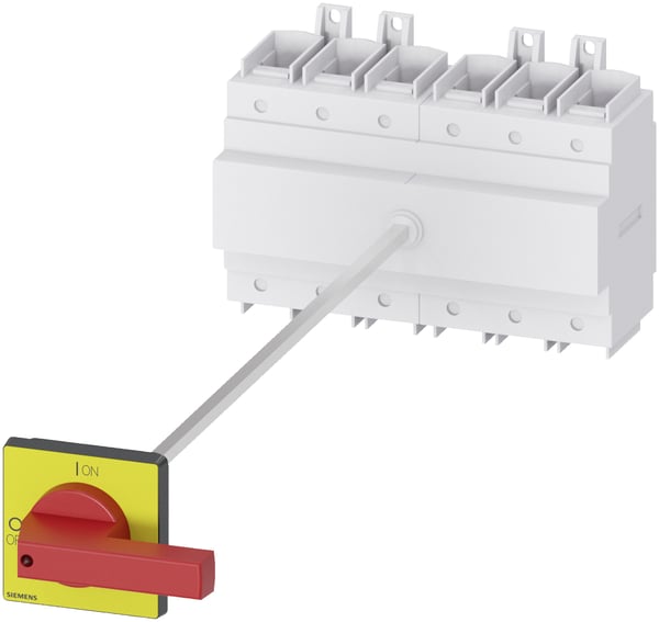 Siemens lastbryter, rød, gul, 6-polet, 185 mm², 250 A, 690 V/AC, 3LD24183VK13, 6P, IP65, 169 mm, 312 mm, 646 mm, 232 mm
