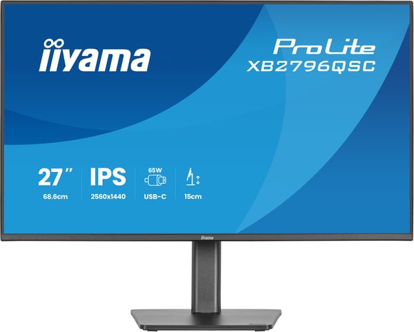 iiyama ProLite XB2796QSC-B1 - LED-skjerm - 27" - 2560 x 1440 QHD @ 75 Hz - IPS - 350 cd/m² - 1000:1 - 4 ms - HDMI, USB-C - høyttalere - svart, matt