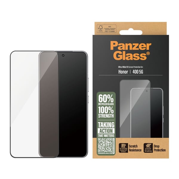 PanzerGlass - Skjermbeskyttelse for mobiltelefon - ultrabred passform - glass - rammefarge svart - for Honor 400