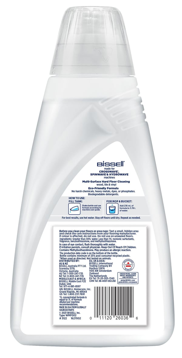 Bissell 3122, Puhdistusneste, Rikkaimuri, Valkoinen, 1000 ml, Bissell, CrossWave , CrossWave Cordless , CrossWave Cordless (Black) , CrossWave Cord...