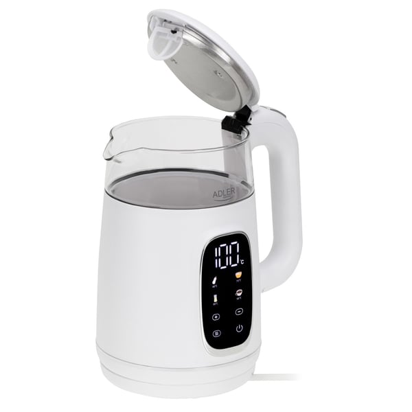Adler AD 1305WS vattenkokare 2200 W 1,7 l temperaturkontroll, vit/silver
