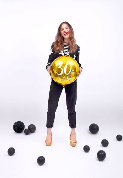 PartyDeco FB24M-30-019-KARTON, Gull, Hvit, Rund, Folie, Bursdag, Engelsk, 50 stykker