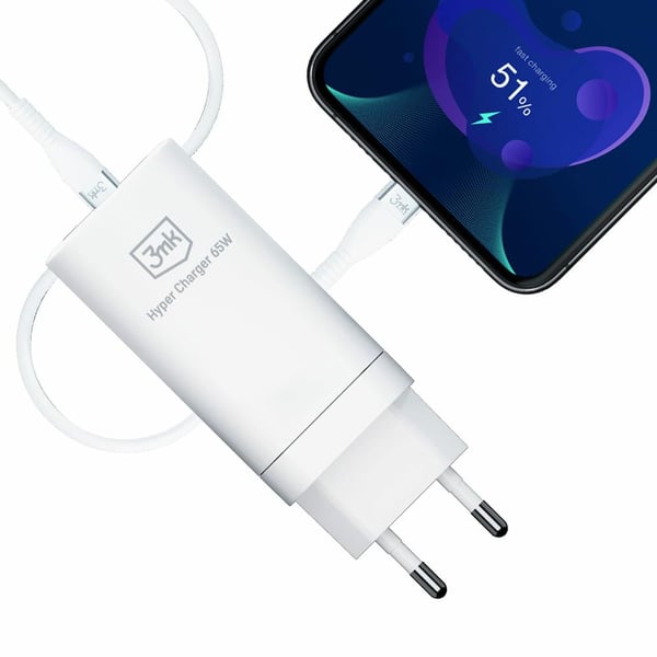 3MK Hyper Charger 65 W vegglader 2x USB-C + 1x USB-A, hvit