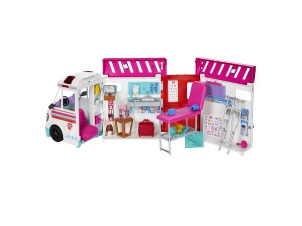 Barbie Career Care Clinic -leikkiauto, 20+ lisävarustetta