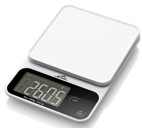 Eta POPI, Sähkökeittiövaaka, 5 kg, 1 g, Valkoinen, Pöytämalli, Suorakulmio