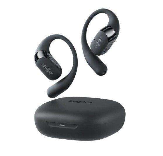 SHOKZ OpenFit 2 - True wireless-hodetelefoner med mikrofon - åpent øre - over-øret-montering - Bluetooth - svart