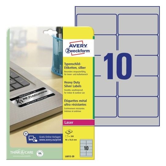 Avery Heavy Duty Laser Labels - Polyester - sølv - 50.8 x 96 mm 200 stk (20 ark x 10) merkelapper