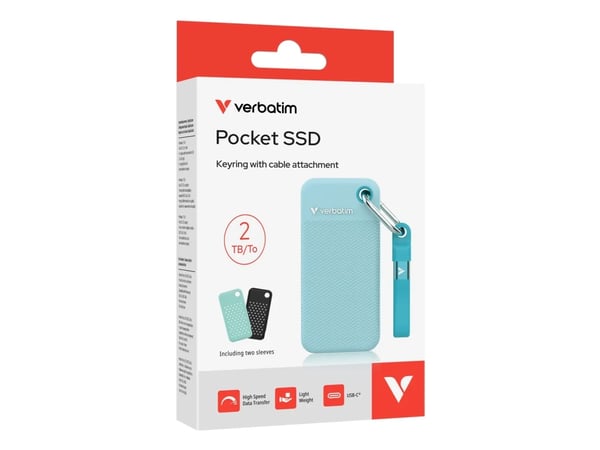 Verbatim Pocket SSD, 2 TB, USB Type-C, 3.2 Gen 2 (3.1 Gen 2), 10000 MB/s, 10 Gbit/sek., Blå