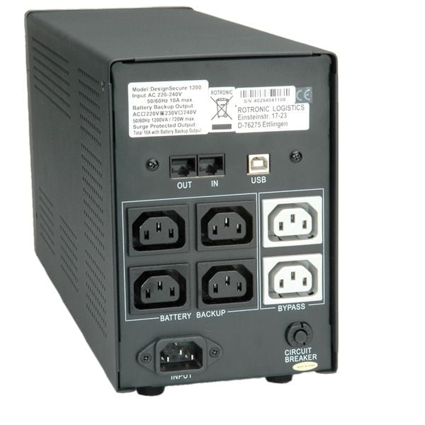 ROLINE DesignSecure 1200, Linje-Interactive, 1,2 kVA, 720 W, 230 V, 50 Hz, 230 V